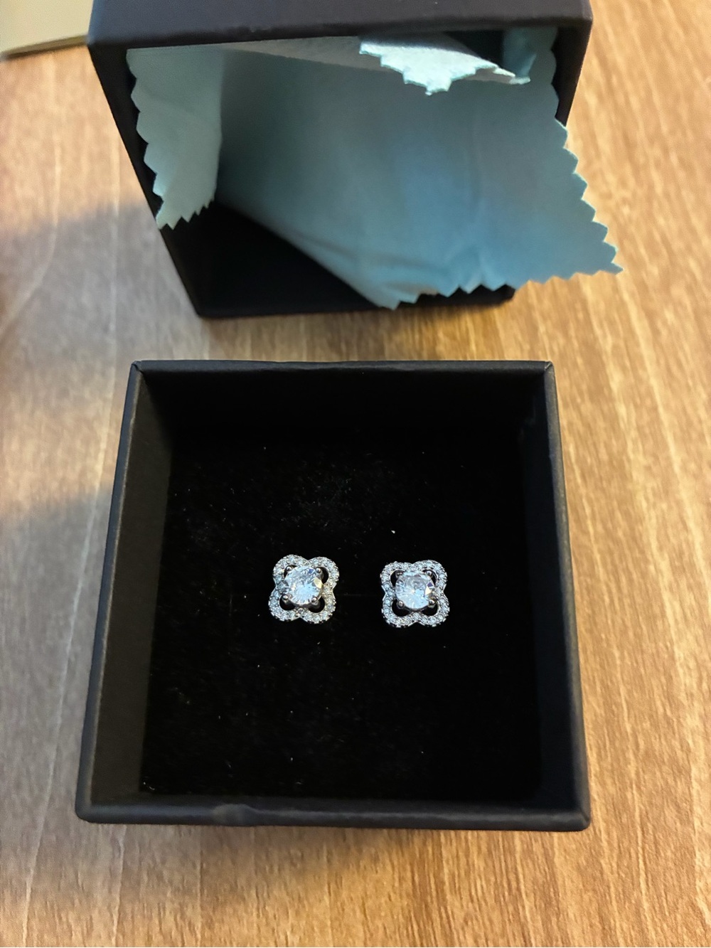Silver Floral Halo Stud Earrings - Sparkling White Crystals